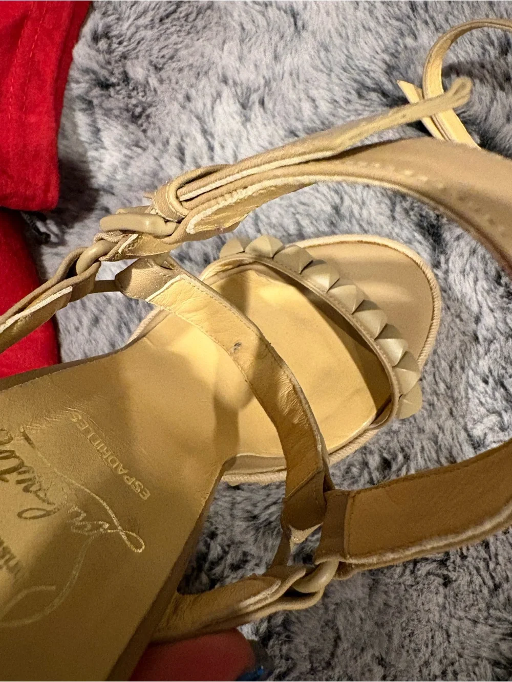 Christian Louboutin  Cataclou leather sandals Beige Studded Espadrille wedge 40